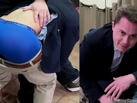 A straight boy goes over the knee for a hard spanking from a man