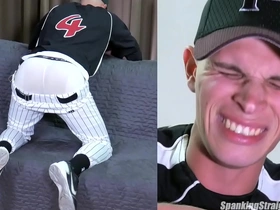 Straight u.s. marine spanked in a baseball uniform