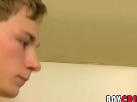 Good looking twink plays with his dick in the shower solo