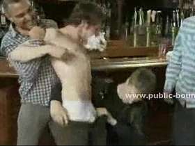 Strong sexy gay bartender punishing